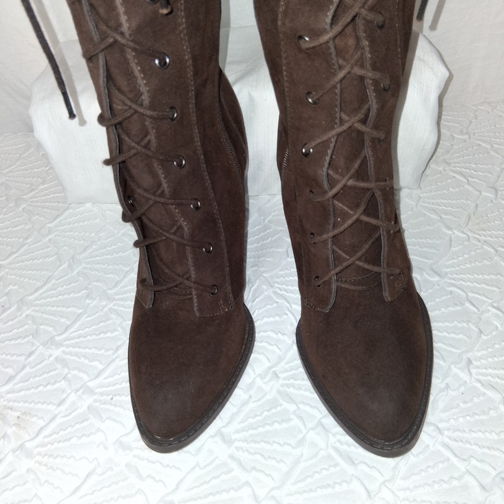 Shoe Dazzle Dark Brown Lace-Up Heeled Boots Size 9 - Picture 10 of 16